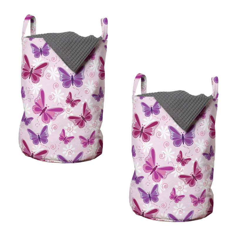 Rosalind Wheeler Hippie Laundry Bag 2-Pack Butterflies Colors 13"x19" Pink Purple