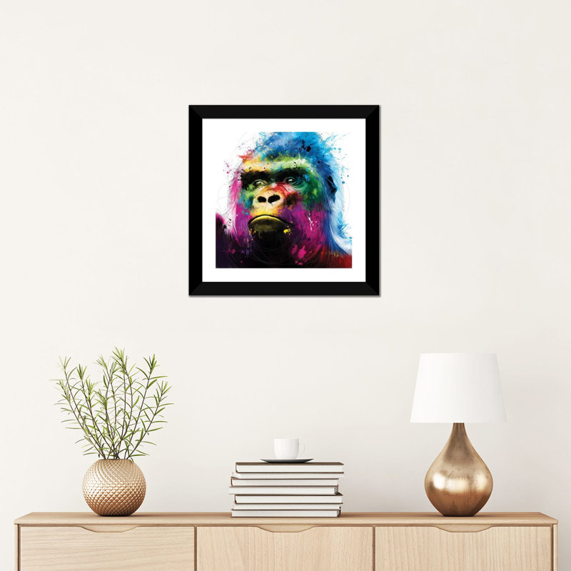 « Gorilla » par Patrice Murciano, impression d’art graphique, Blanc, H 16 po x l 16 po x p 1 po, Papier encadré noir