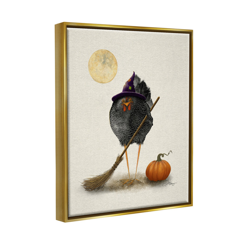 Halloween, oiseau noir, sorcière par Shanda Louis, impression, H 31 po x l 25 po x P 1,7 po, Cadre flottant métallique doré