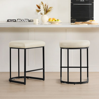 26'' Upholstered Backless Stool with Metal Frame