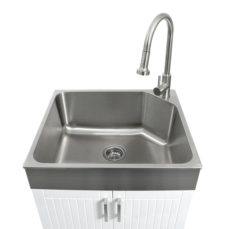 presenza All-in-One 24 in. x 21.2 in. x 34 in. Stainless Steel Drop-In Sink and Cabinet with Faucet in Gray 76776