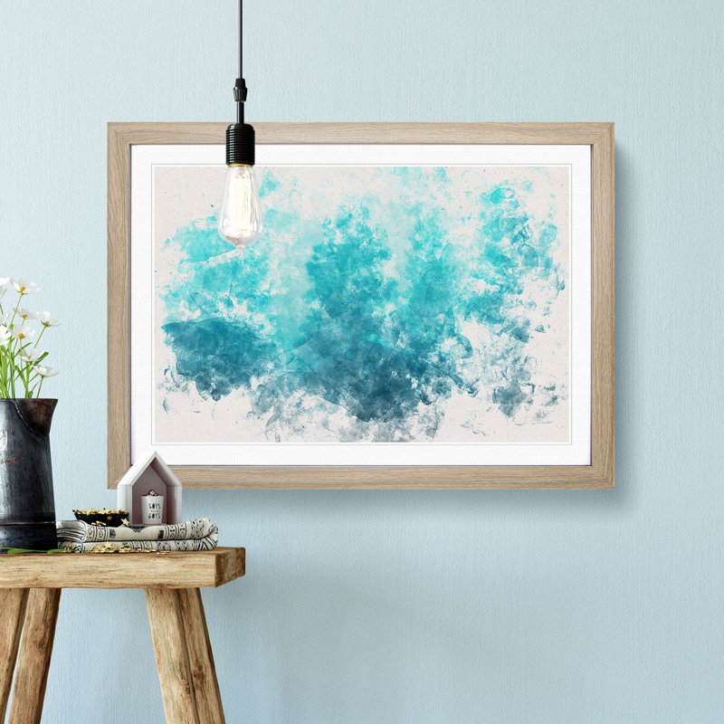 Teal Blue Forest Watercolour - Picture Frame Graphic Art Print, 40cm H x 60cm W x 2cm D, Oak Framed