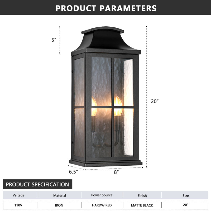 Outdoor Lantern Wall Light, 20" H x 8" W x 2" D
