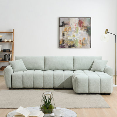 110" Boucle Fabric Modular Sectional Sofa - L Shape Extra-Large Seat, Pull-Line Design, Movable Ottoman With High Density Foam, Sturdy Metal&Wood Frame
