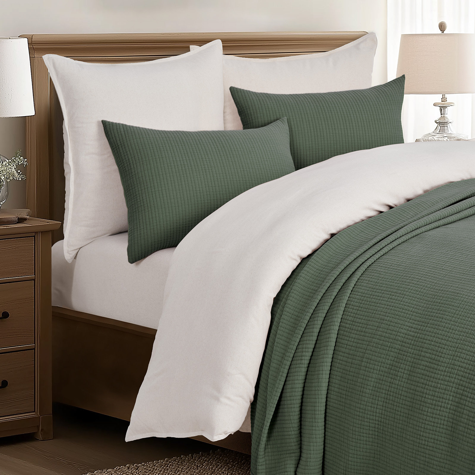 Solid Cotton Gauze Pick-stitch Matelesse Coverlet Bedspread set, Queen Quilt + 2 Queen Shams, Mocha Brown