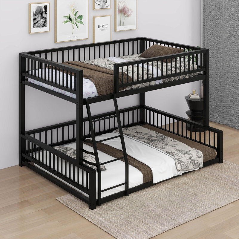 Full XL Over Queen Metal Bunk Bed With Ladder & Safety Guardrails, Black