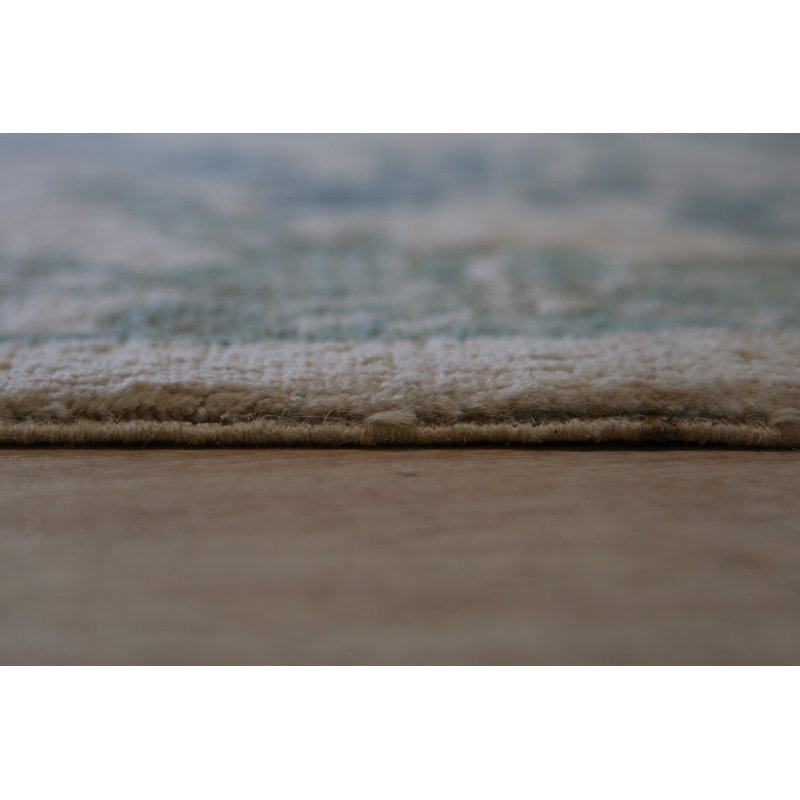 Tapis vert à motif géométrique moderne en laine noué à la main à motif floral vert, 8 pi x 10 pi