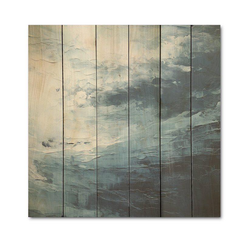 Minimalisme noir et bleu, vague de peinture - art mural en bois côtier sur bois de pin naturel, H 15 po x l 15 po