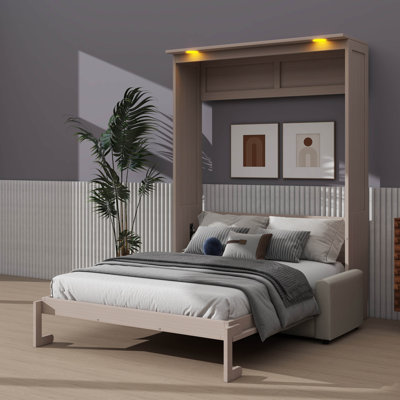 Grand lit escamotable avec canapé et éclairage DEL