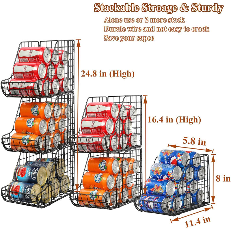 X-cosrack Stackable Can Organizer For Pantry 3pack，standing Dispenser Storage Bins,metal Wire Basket Beverage Pop Soda Rack Stand Kitchen Pantry Countertop Cabinets,stacking Canned Food Holder