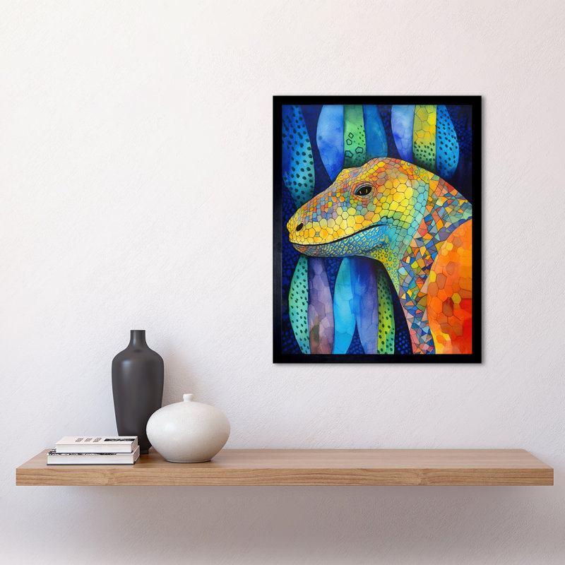Komodo Dragon Vibrant Folk Art Watercolour Painting Art Print Framed Poster Wall Decor 12x16 inch
