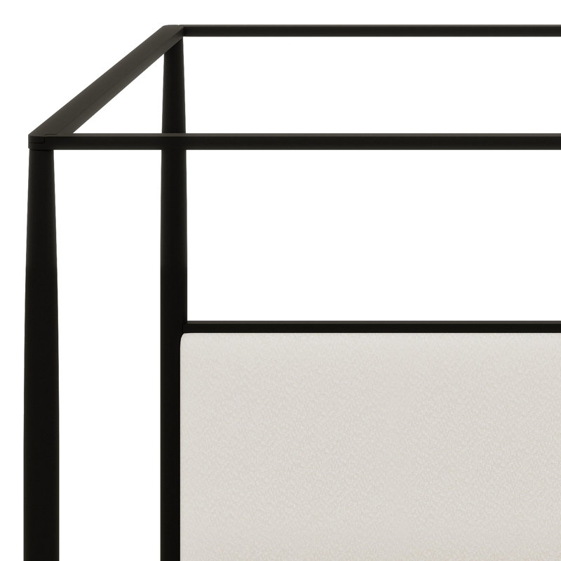 Cadre de lit à baldaquin avec tête de lit moelleuse et joints renforcés pour chambres de style milieu du siècle, Noir