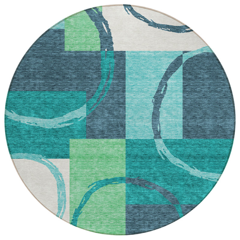 Tapis rond bleu / vert 8 pi