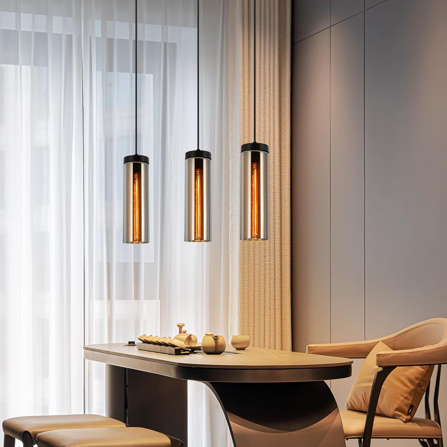 Metro Lane Hanging lamp vintage dining table pendant light black - 3-flame hanging light height ...