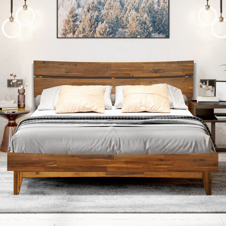 Bed　Wood　Reviews　Frame　Acacia　Wayfair　with　Aurora　Solid　Headboard