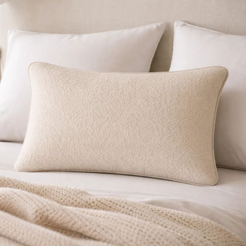 Hez Lumbar Throw Pillow, Plush Ivory Textured Fabric, 16X24 Rectangular