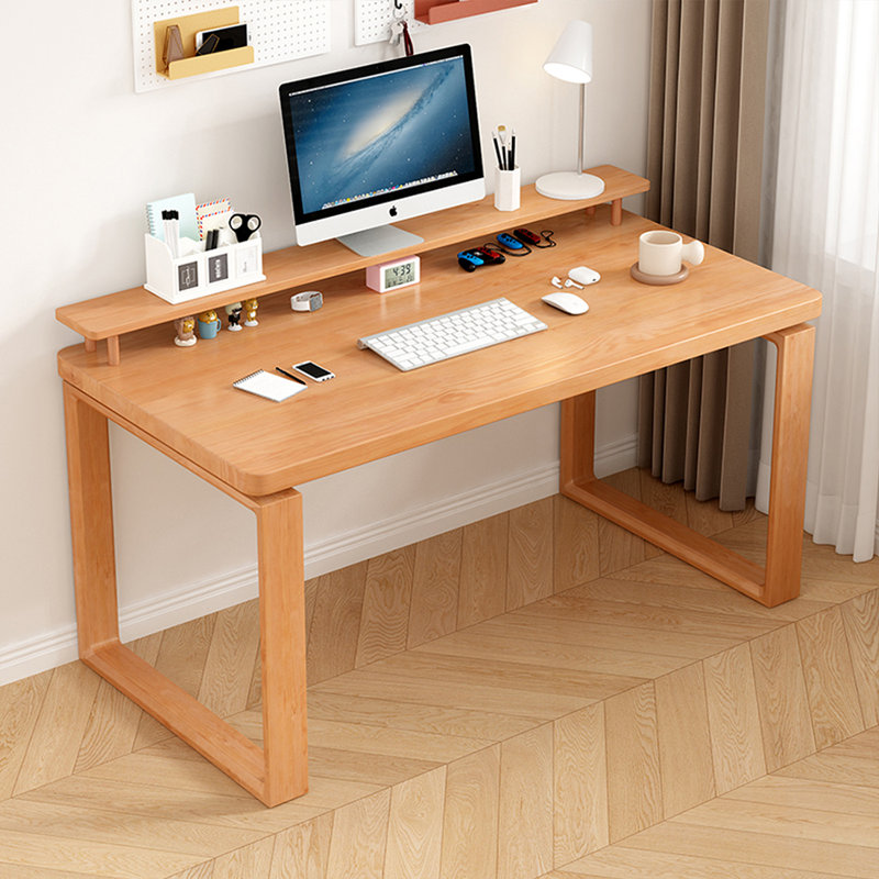 Bureau rectangulaire brun en bois massif, 29.53" H x 62.99" W x 27.56" D