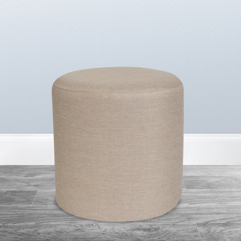 Denison Taut Upholstered Round Ottoman Pouf, Beige