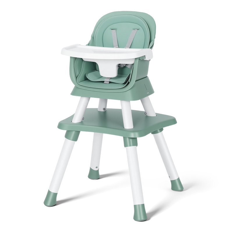 8 in 1 Baby High Chair, Coverts to Dining Booster Seat, Removable Tray & Double Seat Cover, Easy to Wipe, White, Green