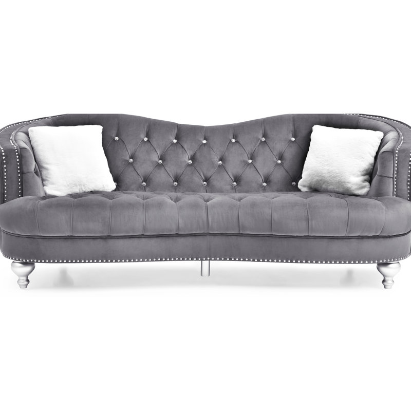 Velours en suède gris confortable avec garniture chic et assise moelleuse à dossier profond