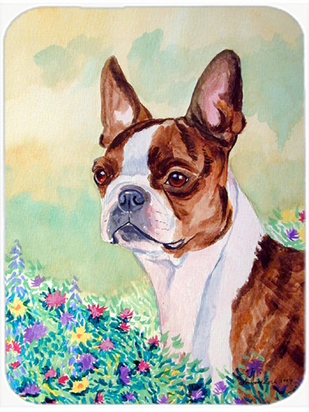 Planche à découper en verre Boston Terrier and Flower