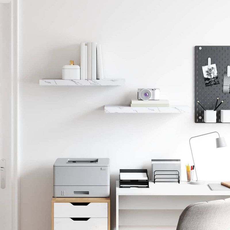 Floating Shelf, White Marble, 4cm H x 60cm W x 23.5cm D
