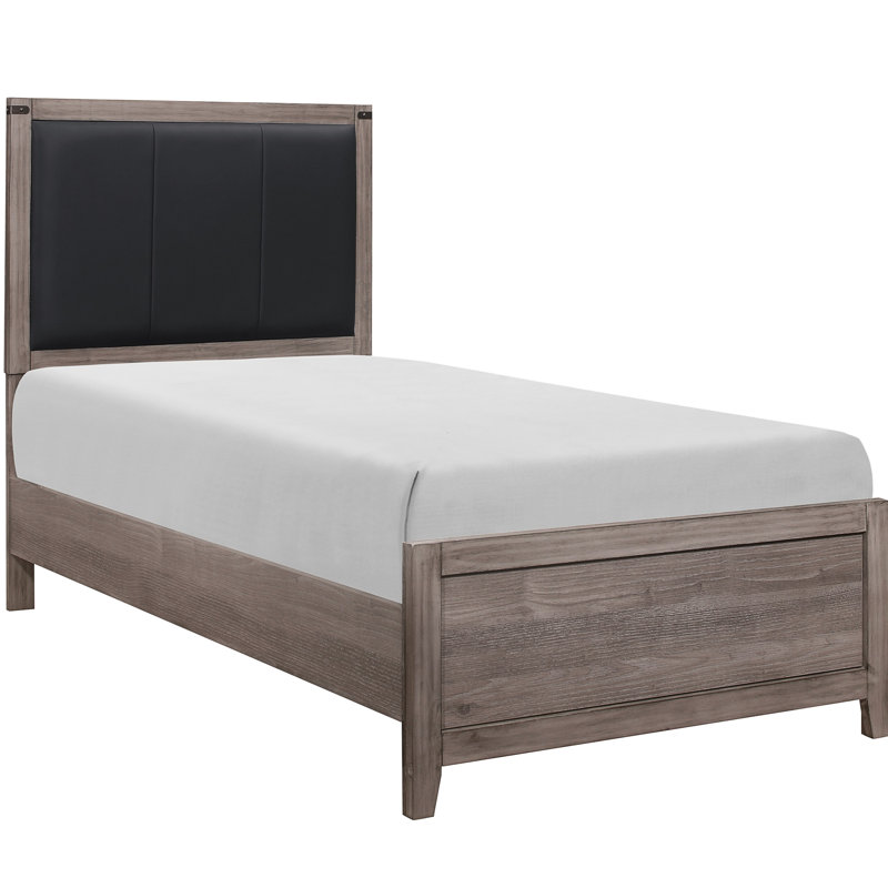 Brownish Gray Twin Size Panel Bed With Faux Leather Headboard And Modern Design Leatherlike Upholstery - Bedroom Piece