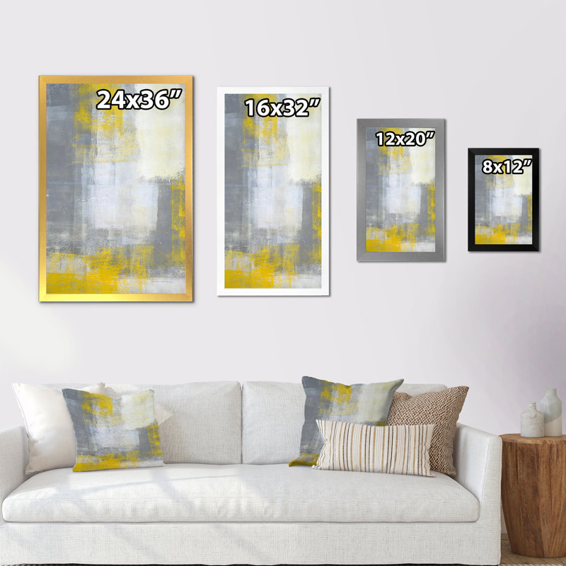«Gray Meets Yellow Abstract Art VII», reproduction d'art moderne et contemporaine sur toile, Cadre photo noir