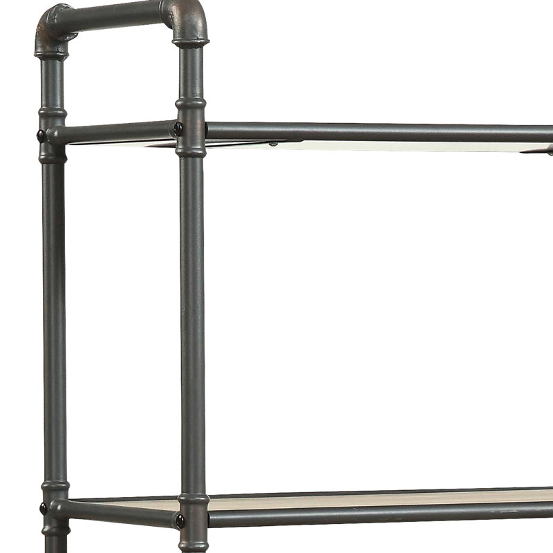 Bibliothèque au fini chêne antique et gris sableux - conception de tuyaux industriels avec tubes en acier et tablettes en bois Espace de rangement abondant