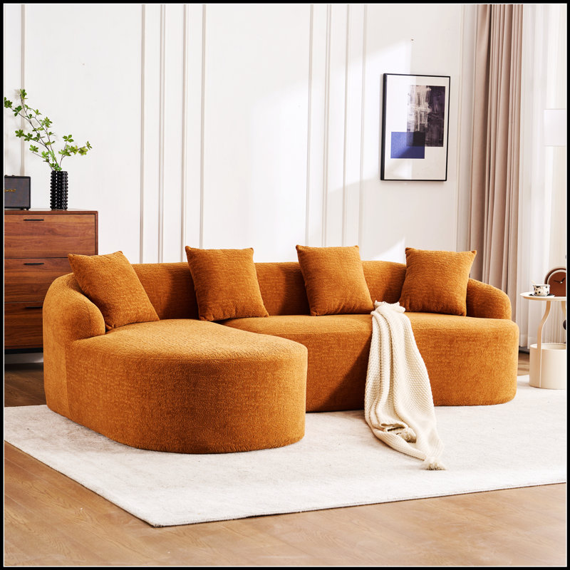 Canapé à compression polyvalent en chenille avec méridienne et coussins pour la maison, alliant confort et style, Orange