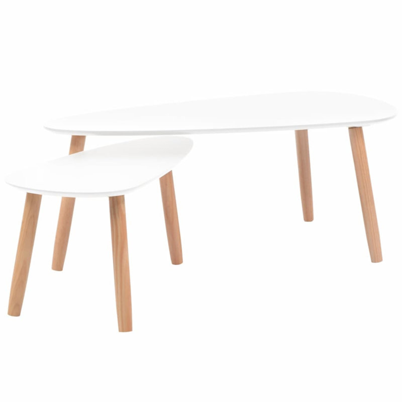 Shebria vidaXL Nesting Coffee Table, Side Tables with Solid Pine Wood Legs, Scandinavian Style, White