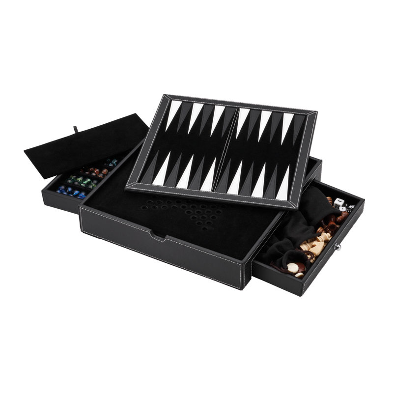 Black Black 5 in 1 - Chess, Checkers, Backgammon Table, Chinese Checkers and Dice Games