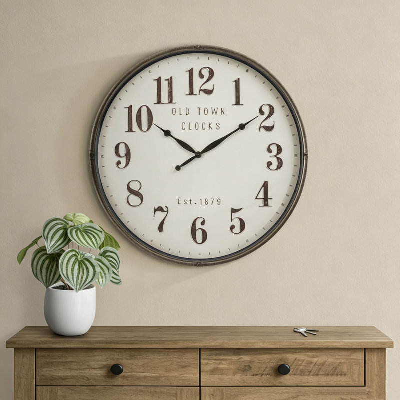 30" Large Oversized Round Brown Wall Clock for Transitional Home Decor