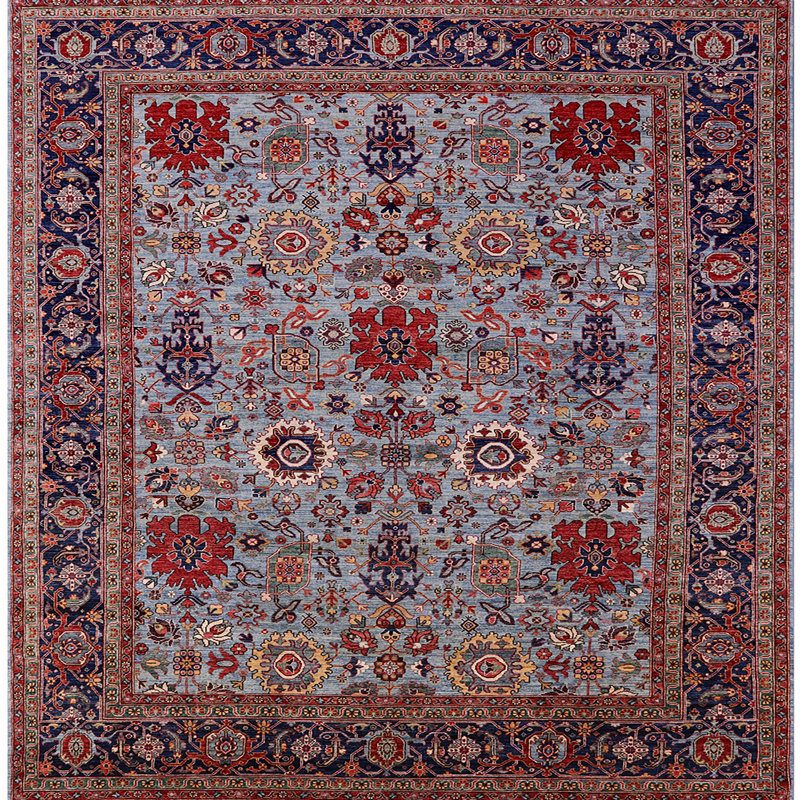 Tapis oriental bleu / rouge, Carré 4 pi
