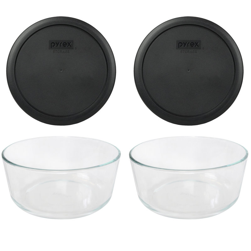 Pyrex (2) 7203 7-Cup Glass Bowls & (2) 7402-PC 6/7, Noir