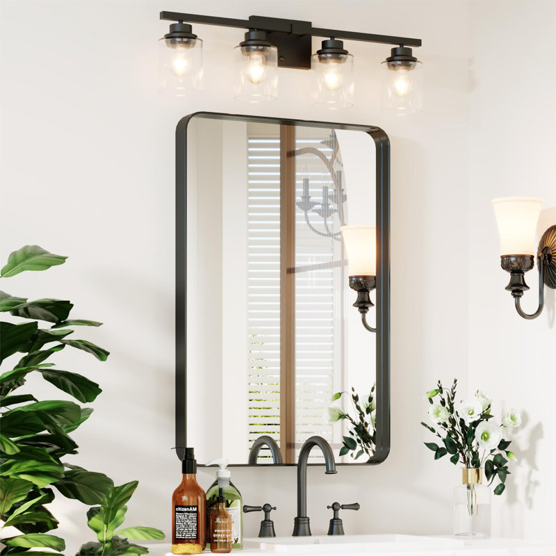 Élégant miroir encadré en aluminium avec coin arrondi pour une décoration intérieure élégante, Noir mat, 24 po x 36 po