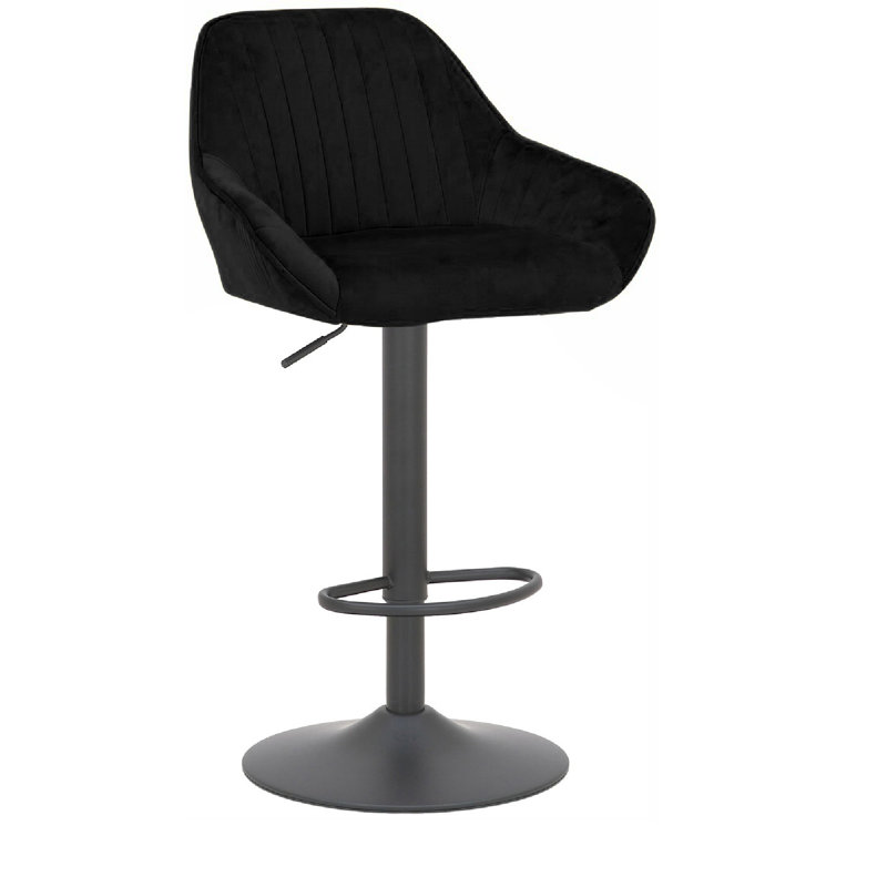 Kenery Swivel Upholstered and Velvet Adjustable Height Bar Stool with Steel Frame, Black