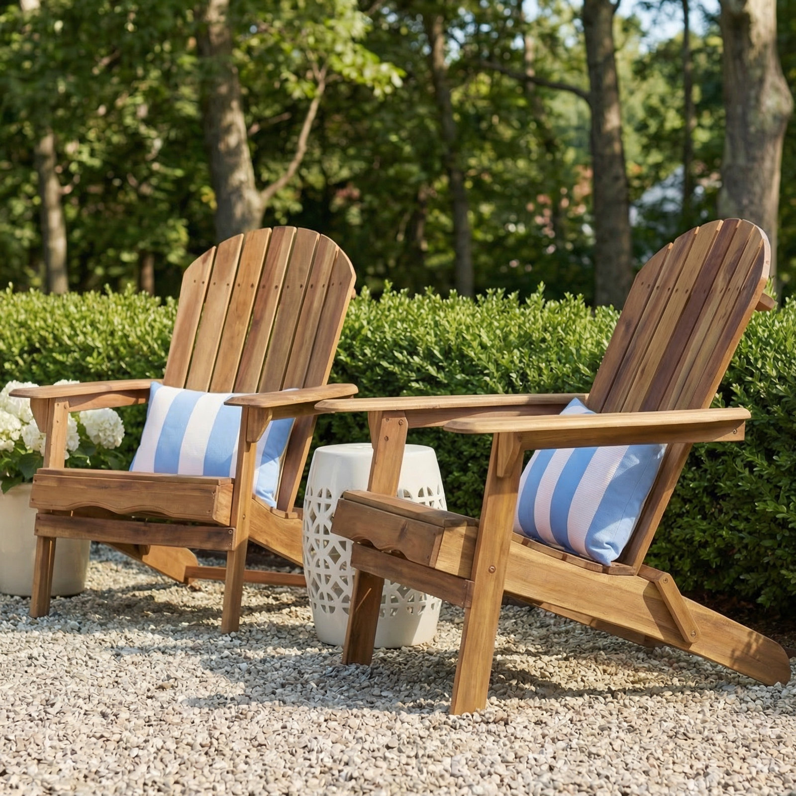 Woking Foldable Outdoor Adirondack Set, Natural Stained