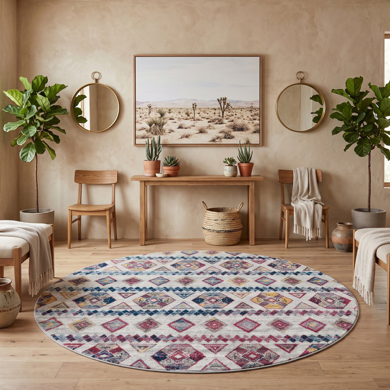 Honig Southwestern Boho Geometric Round Area Rug , Round 6'7"