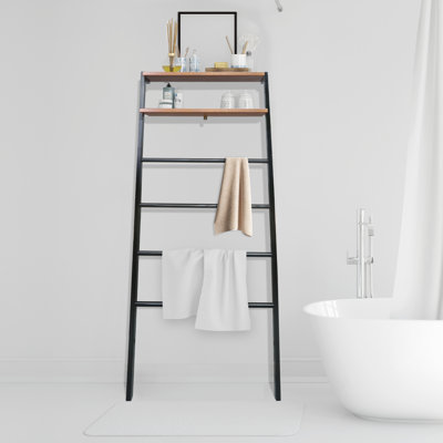 Space Saving 100% Solid Wood 6-tier Blanket Ladder With Two Storage Shelves