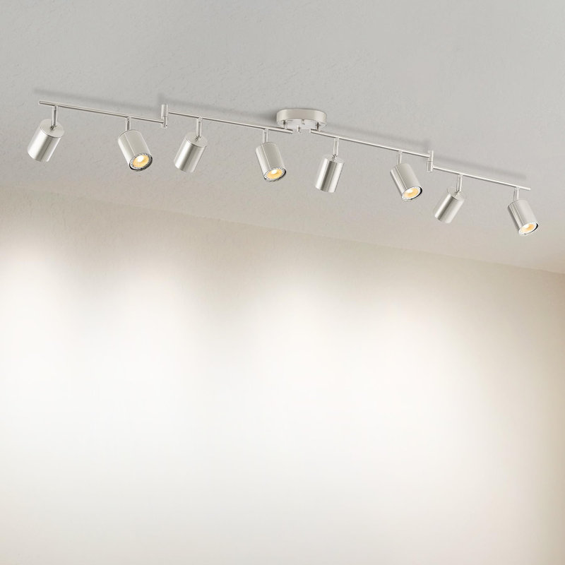 8-Light Adjustable LED Track Lighting Fixture with Colour Temperature Control, Nickel