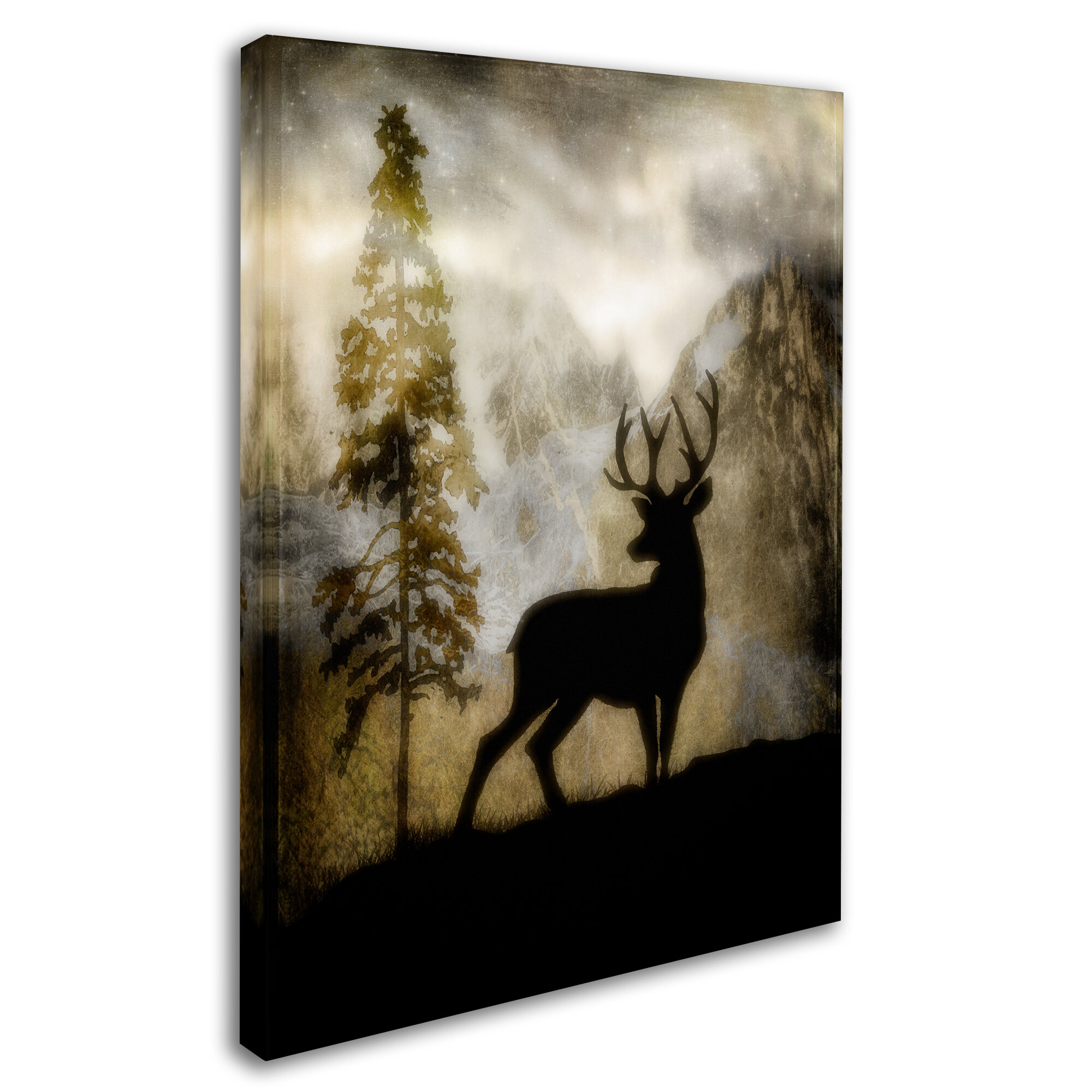 deer stag elk tree sunset painting photo landscape art CANVAS