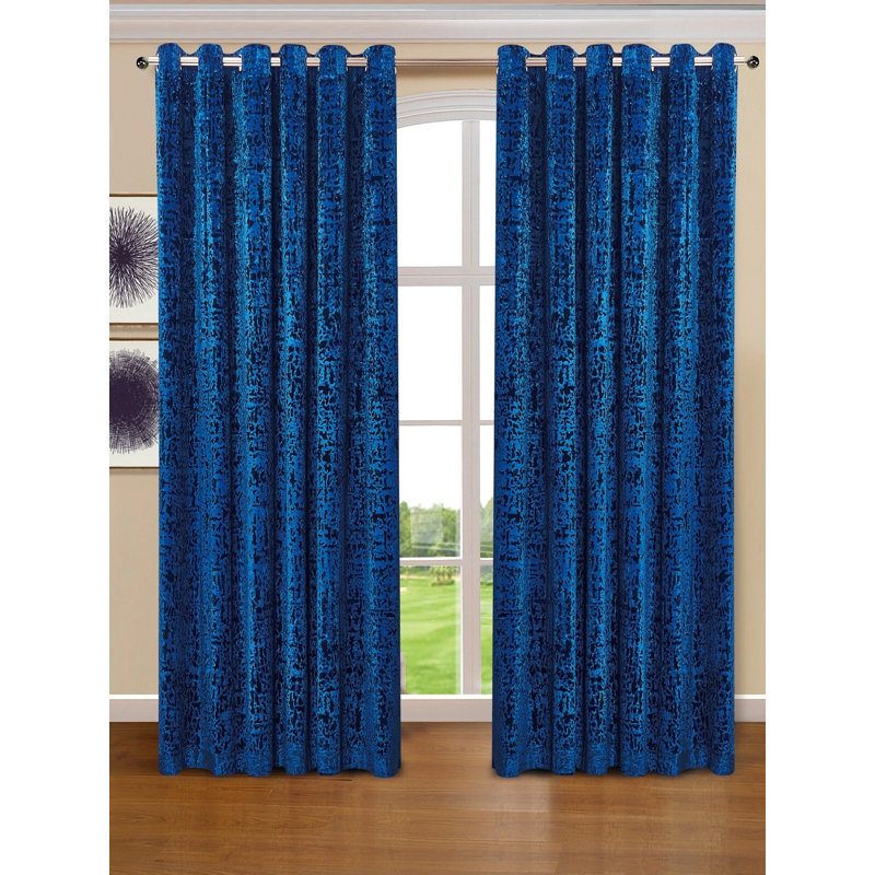 Velvet Semi Sheer Curtain Panel Pair, Royal Blue, 117cm Width x 137cm Drop