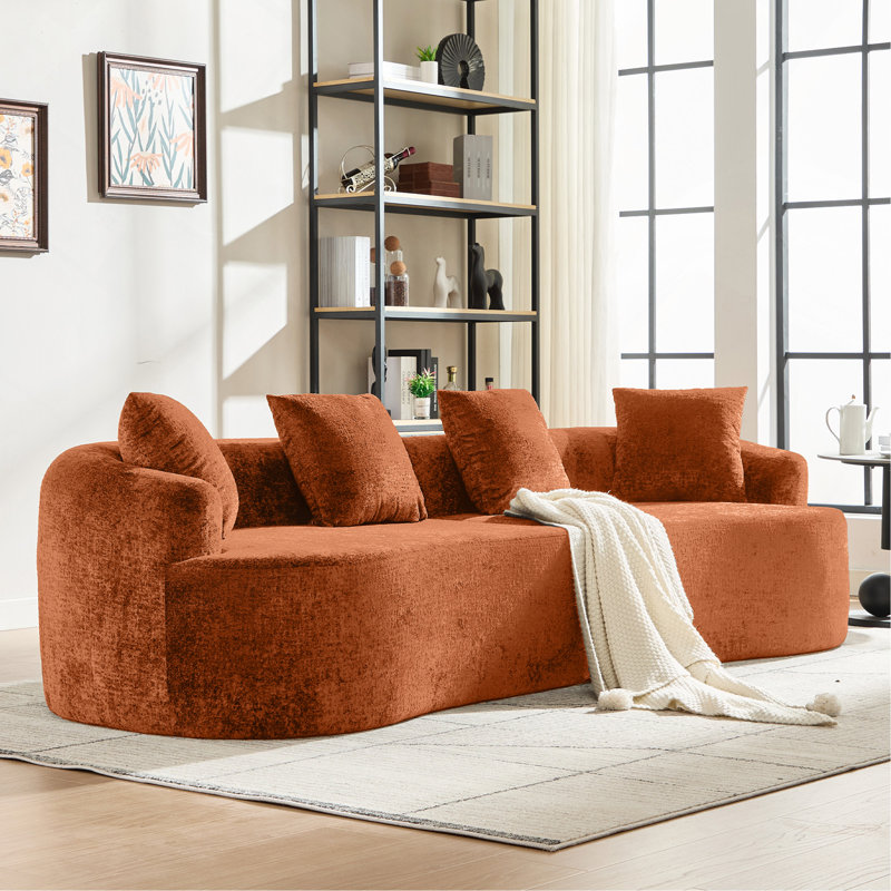 Causeuse courbée, petit canapé en chenille avec 3 coussins, canapé profond pour appartement, salon, aucun assemblage requis