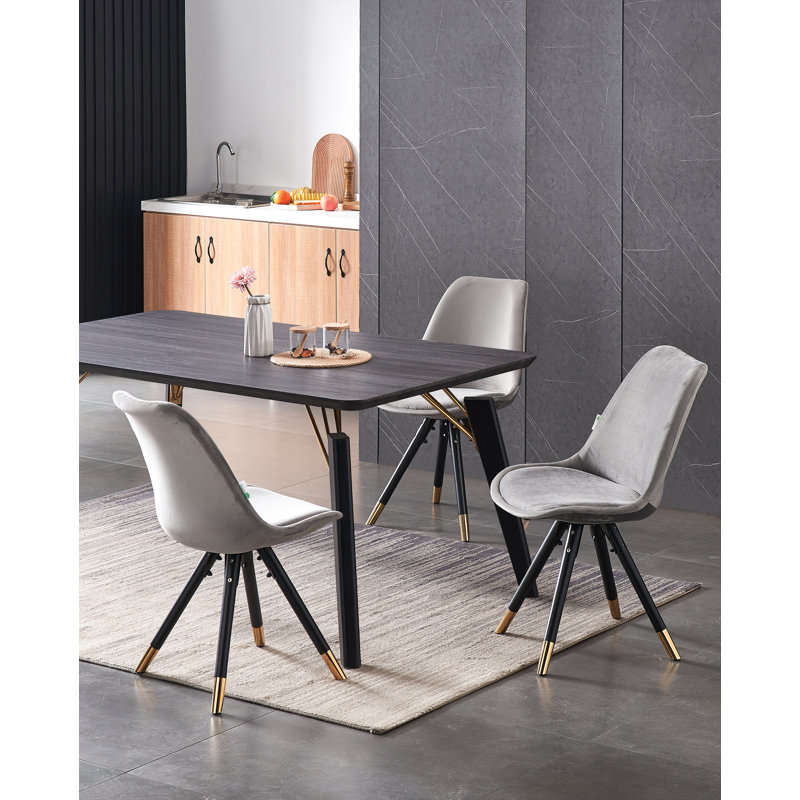 Guillermina 6 Person Dining set - a Rectangular Wooden Dining Table with Metal Legs and a Set of 6 Quilted Velvet Dining Chairs for Dining Room - Modern Dining Table Set