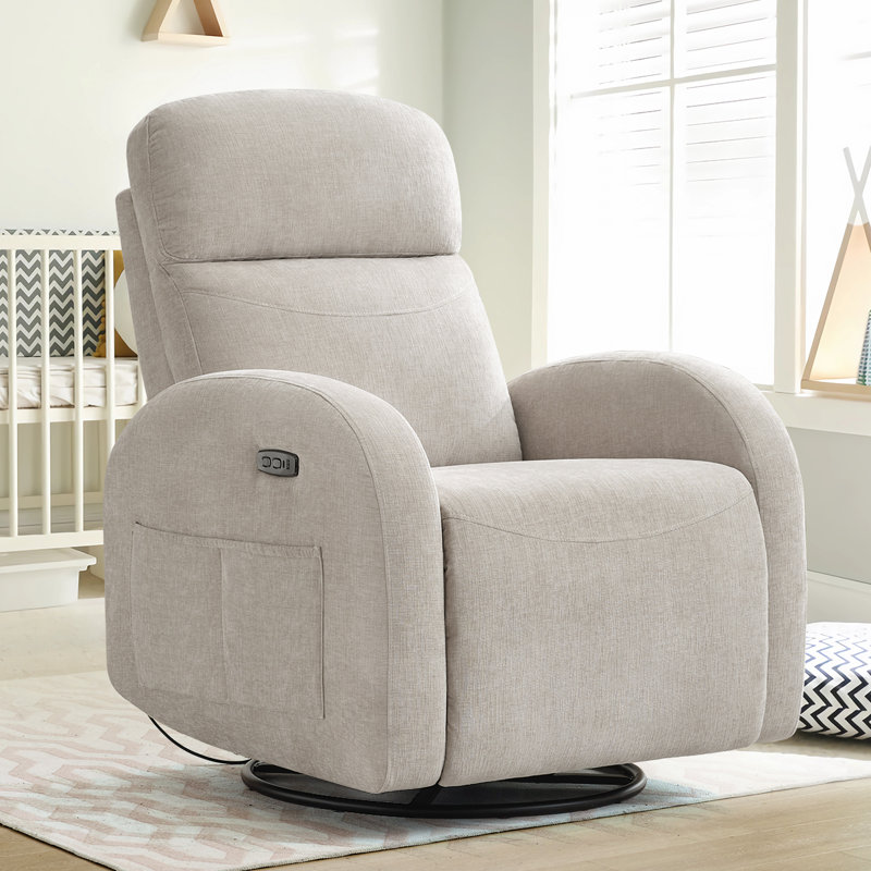 Delba 37"W Power Swivel Rocker Glider Nursery Recliner with USB & Type-C Port,Round Armrest and Double Pockets
