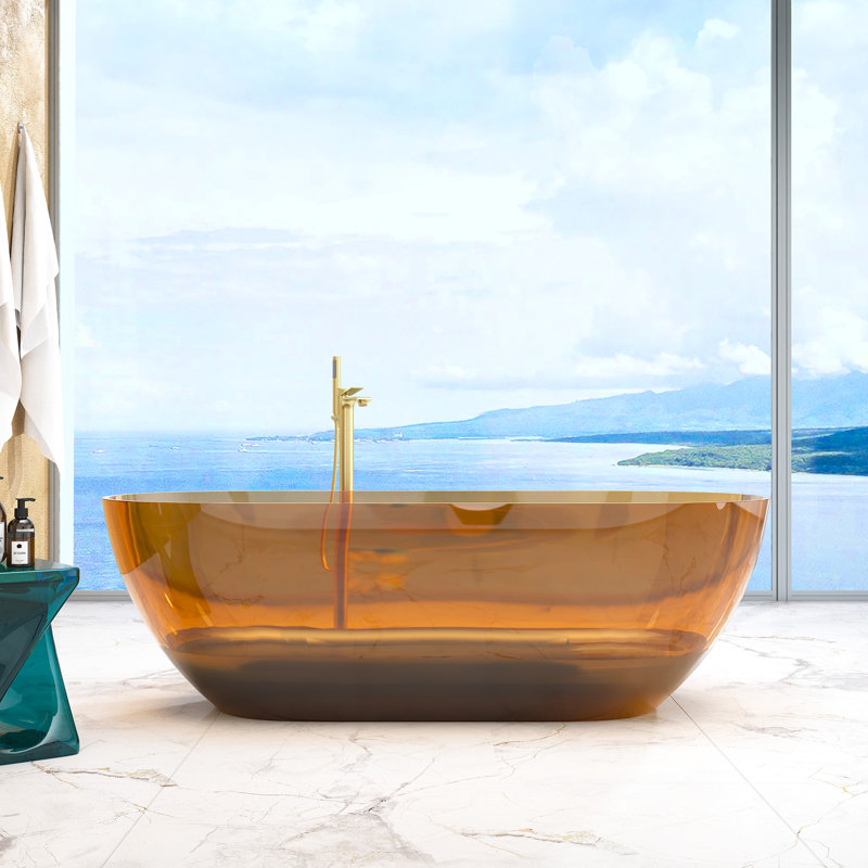 Marfa 69'' x 30'' Runway Semi Transparent Resin Freestanding Soaking Bathtub, Coffee