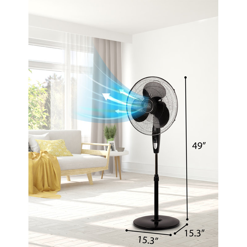 Black Adjustable Height Oscillating Floor Fan with Remote Control