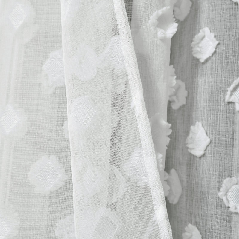 Textured Dot Sheer Sheer Curtain Pair, White
