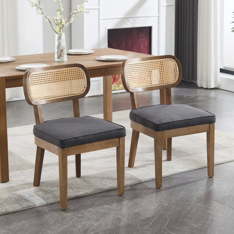 Rattan Dining Chairs Farmhouse Dining Room Chairs Wooden Kitchen Chairs Side Chairs With Cane Backrests, Charcoal/Brown
